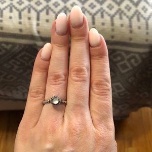 Pandora April birthstone ring with sterling silver beaded band